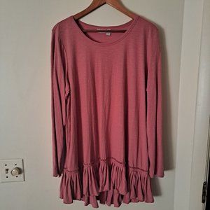 LOGO Lori Gooldstein Women's Dusty Rose Slub Knit Long Sleeve Top Pleated Sz 1X